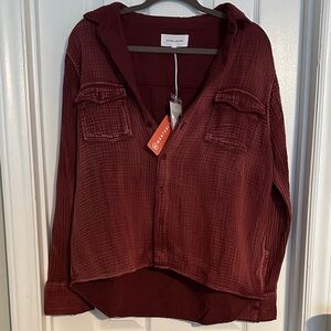 Dear John Burgundy Button-Front Shirt Jacket